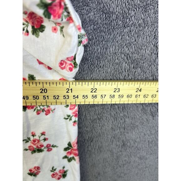 Pink K Women’s Shirt White Floral Flowy Blouse Size M Round Neck Pelal Sleeves - Picture 5 of 6